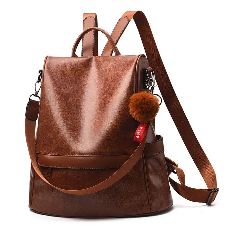 Sac à dos femme tendance en cuir vegan, couleur caramel, style vintage elegant pour usage quotidien