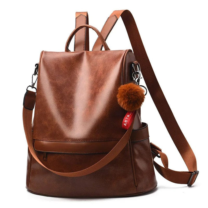 Sac à dos femme tendance en cuir vegan, couleur caramel, style vintage elegant pour usage quotidien