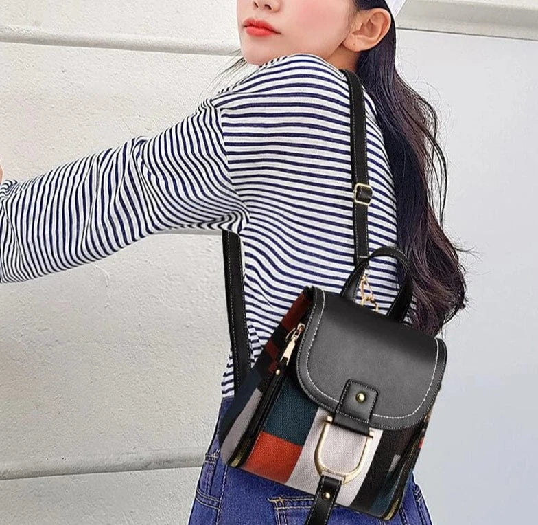 Sac à dos urbain noir, élégant et pratique pour femme, en cuir vegan, polyvalent