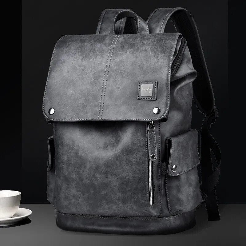 Sac à dos homme en cuir PU noir Angelo, imperméable et tendance pour le travail ou le voyage