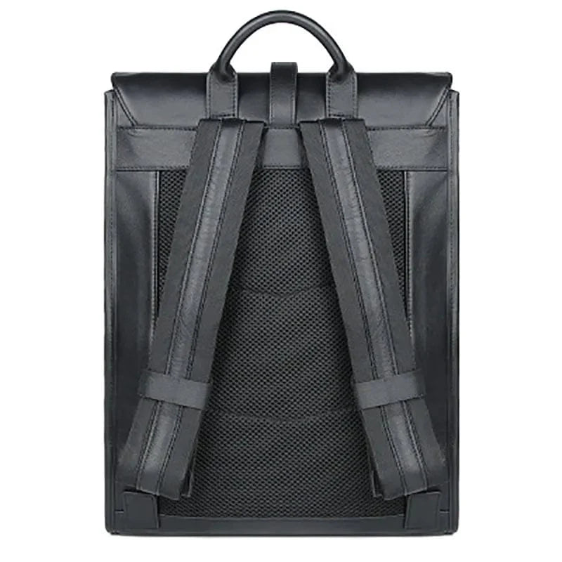 Sac à dos tendance en cuir véritable pour hommes, compartiment ordinateur 14 pouces, couleur noire.