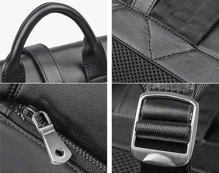 Sac à dos en cuir, 14 pouces, pour homme, noir, polyvalent pour travail ou usage urbain quotidien.