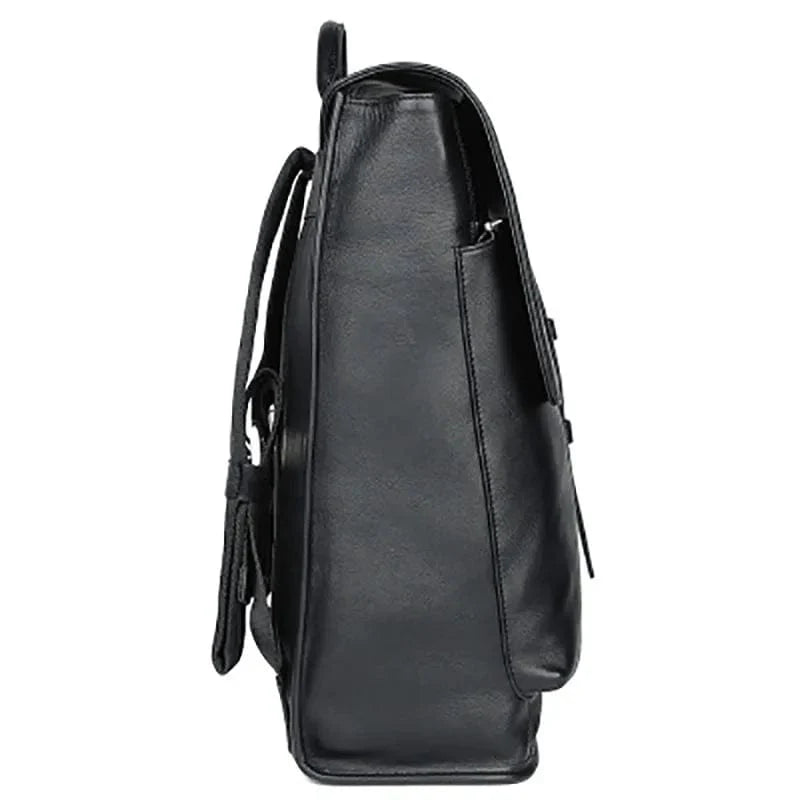 Sac à dos noir en cuir véritable, pour homme, avec espace sécurisé pour ordinateur 14 pouces, tendance.