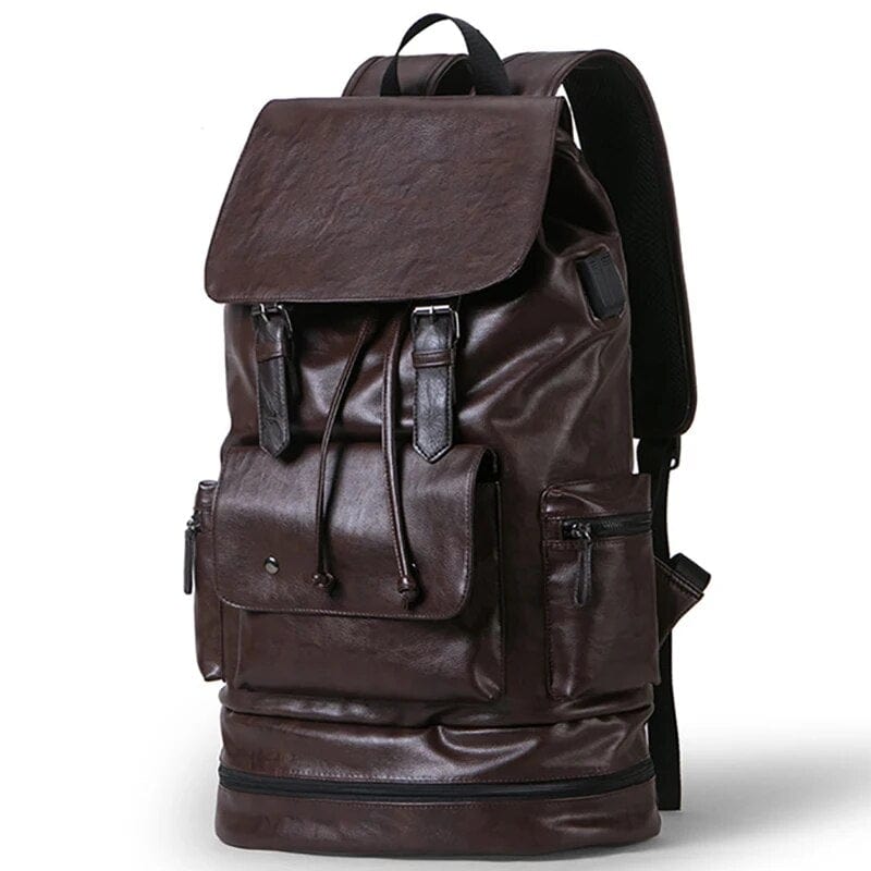 Détail du sac à dos homme en cuir PU imperméable avec fermeture éclair robuste