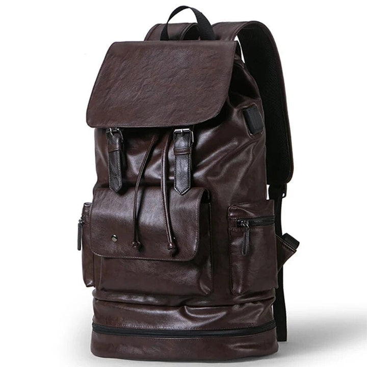 Détail du sac à dos homme en cuir PU imperméable avec fermeture éclair robuste