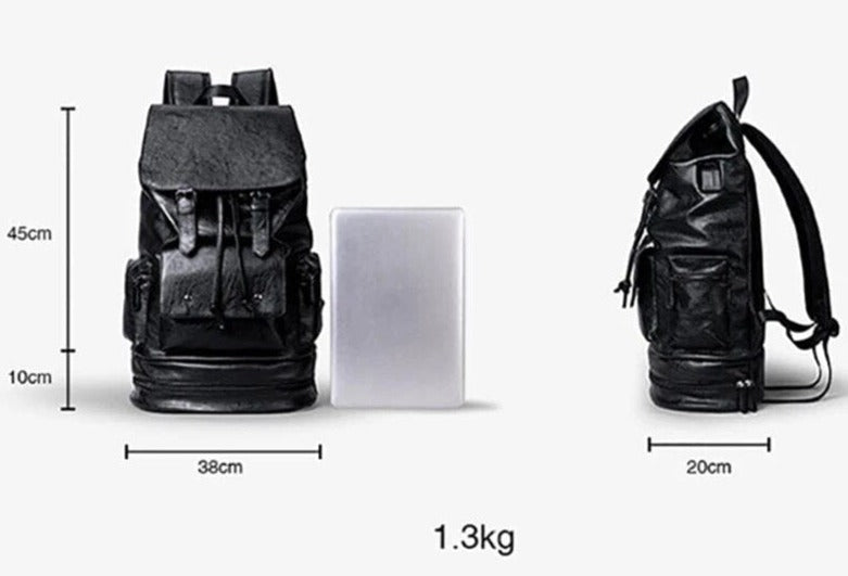 Sac à dos homme en cuir PU imperméable avec poches latérales pratiques pour bidon