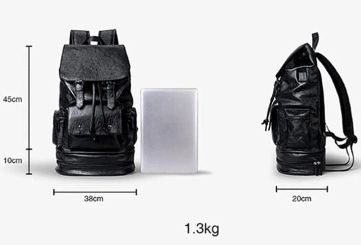 Sac à dos homme en cuir PU imperméable avec poches latérales pratiques pour bidon