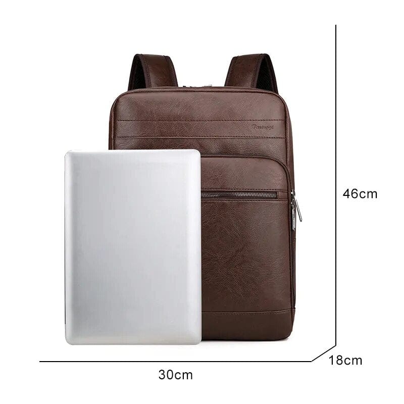 Sac à dos homme en cuir PU couleur café, résistant à l'eau, idéal pour le travail ou les loisirs.
