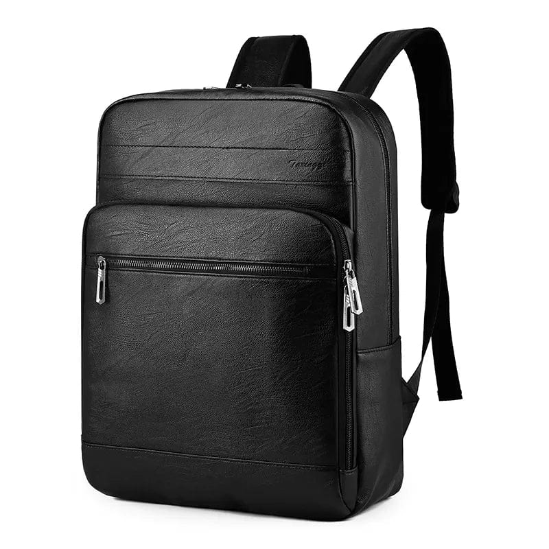 Sac à dos homme noir, aspect cuir PU, imperméable et robuste, parfait pour un usage quotidien.