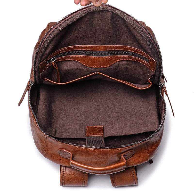 Sac à dos en cuir véritable, spacieux pour ordinateur portable et affaires homme