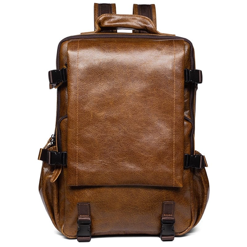 Sac à dos homme en cuir rétro avec multiples poches, parfait pour le travail