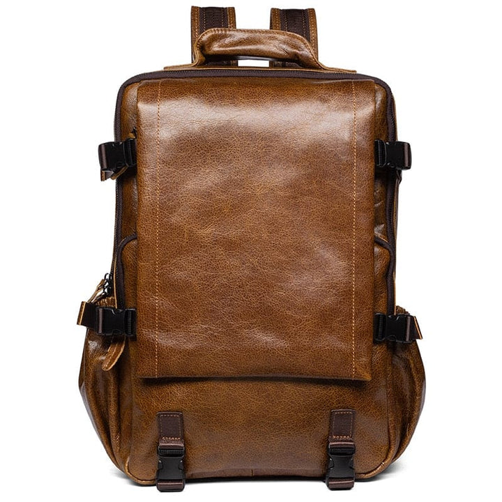 Sac à dos homme en cuir rétro avec multiples poches, parfait pour le travail