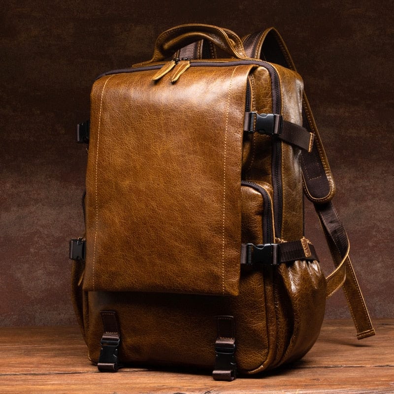 Sac à dos homme en cuir marron, parfait pour les professionnels