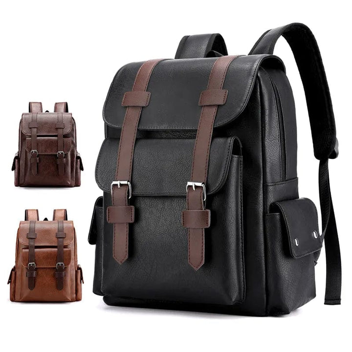 Sac à dos homme élégant en cuir PU marron, idéal pour ordinateur portable, style urbain et voyage