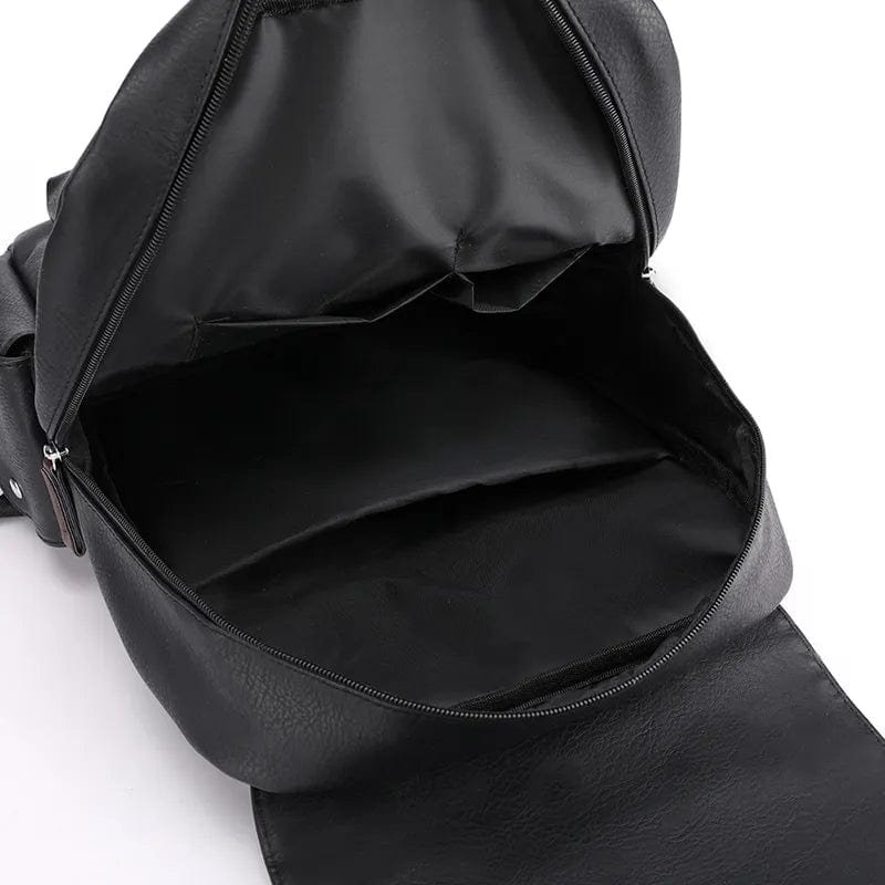 Sac à dos noir en cuir PU, idéal pour homme, offrant un espace de rangement généreux et un design moderne