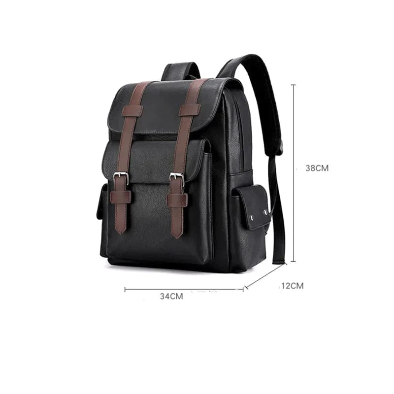 Sac à dos en cuir PU marron, style intemporel, pour homme, avec poche frontale zippée et bretelles confortables