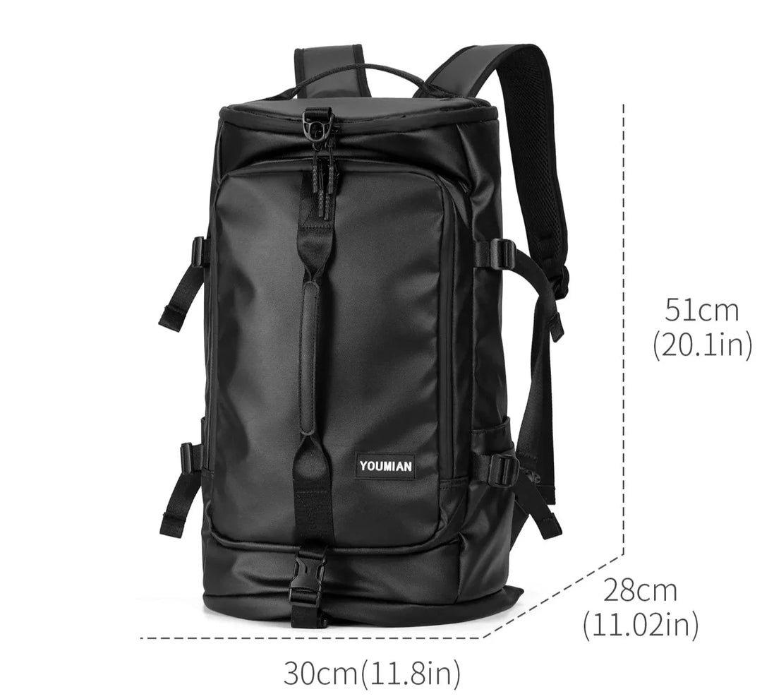 Sac à dos fonctionnel noir pour homme en cuir PU, parfait pour transporter un ordinateur portable de 15 pouces.