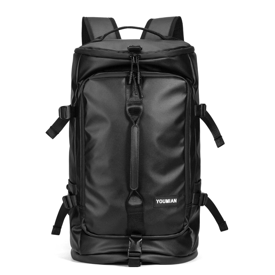 Sac de voyage sac à dos homme en cuir PU noir, spacieux et durable, idéal pour les déplacements quotidiens.