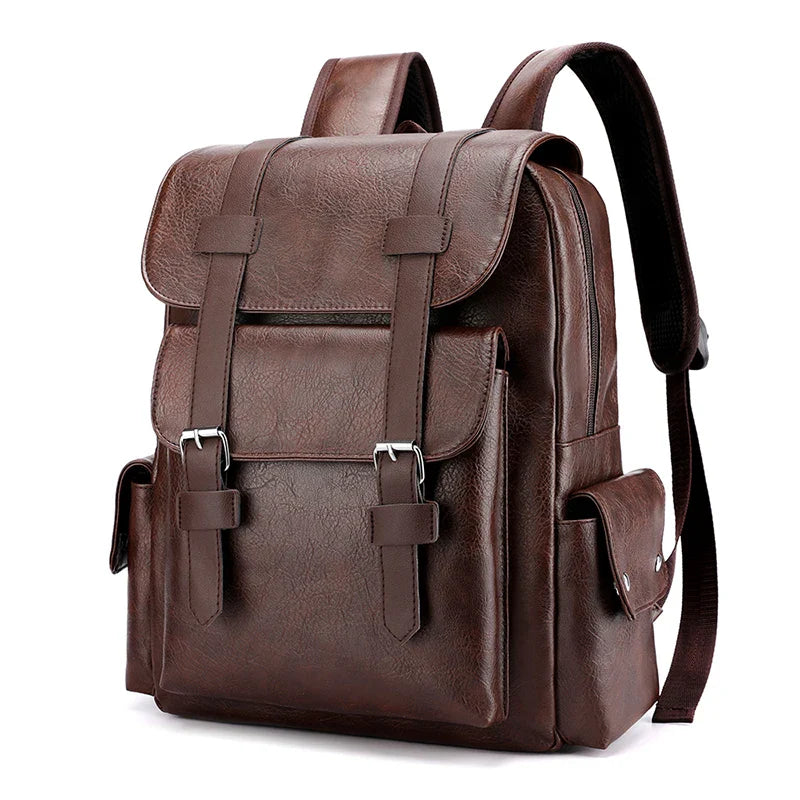 Sac à dos homme élégant, en similicuir noir, adapté pour le travail et ajoutant une touche rétro chic.