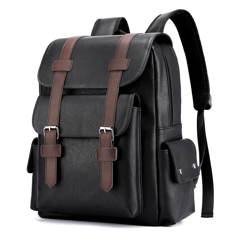 Sac à dos de ville en similicuir marron, style rétro, avec compartiments pour un usage optimal.