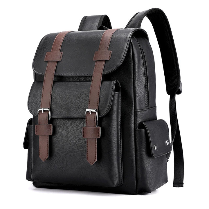 Sac à dos de ville en similicuir marron, style rétro, avec compartiments pour un usage optimal.
