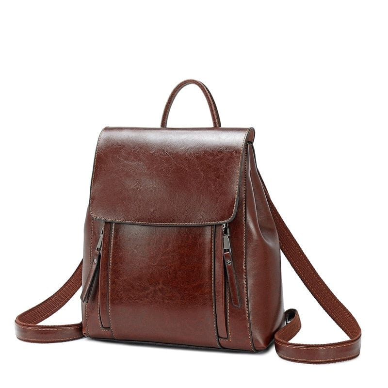 Sac à dos à la mode en cuir camel pour femme, style urbain élégant. Idéal pour un look quotidien.