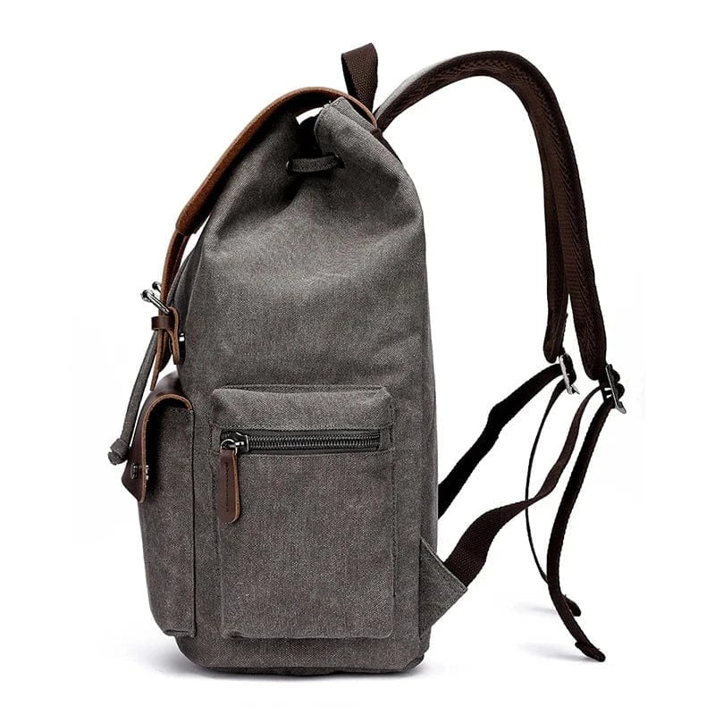 Sac à dos vintage en toile et cuir PU, compartiment ordinateur portable, parfait pour étudiant, voyage.