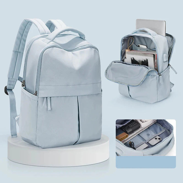 Compartiment ordinateur rembourré d'un sac à dos femme. Idéal pour étudiante, pro, bureau.
