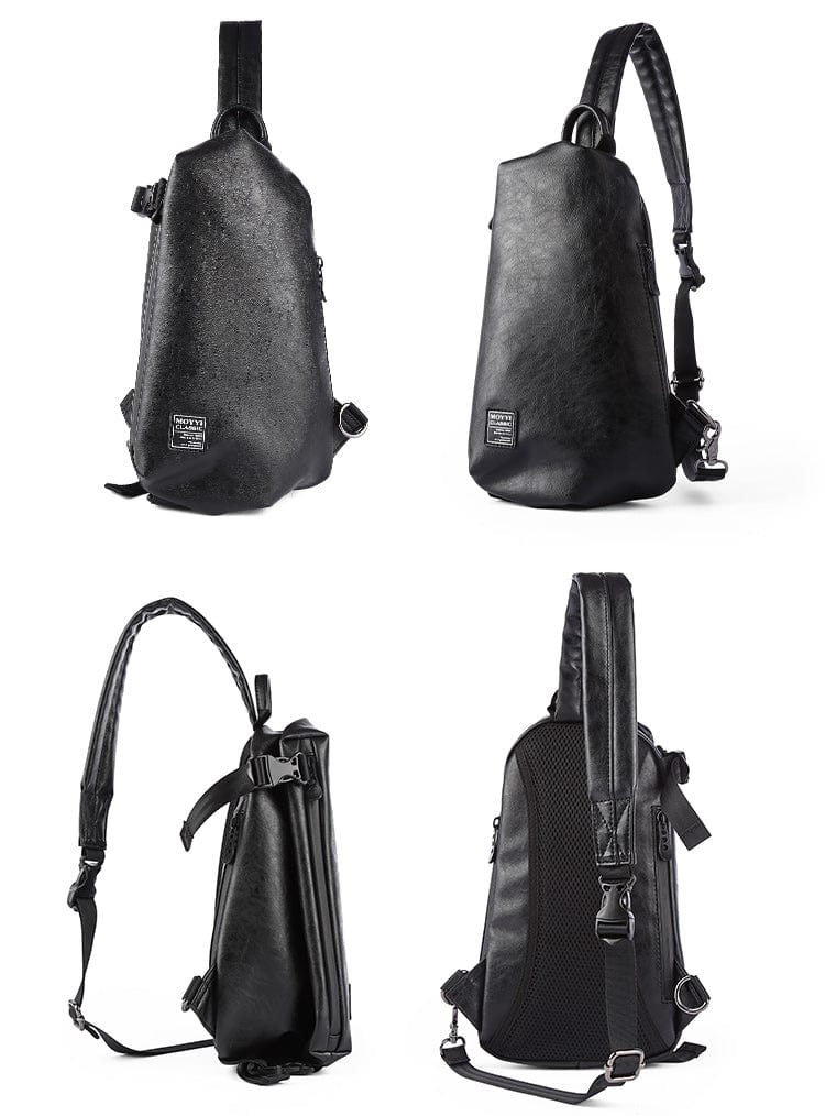 Sac à dos voyage noir en cuir PU, élégant et pratique, espace dédié ordinateur, chargement USB.