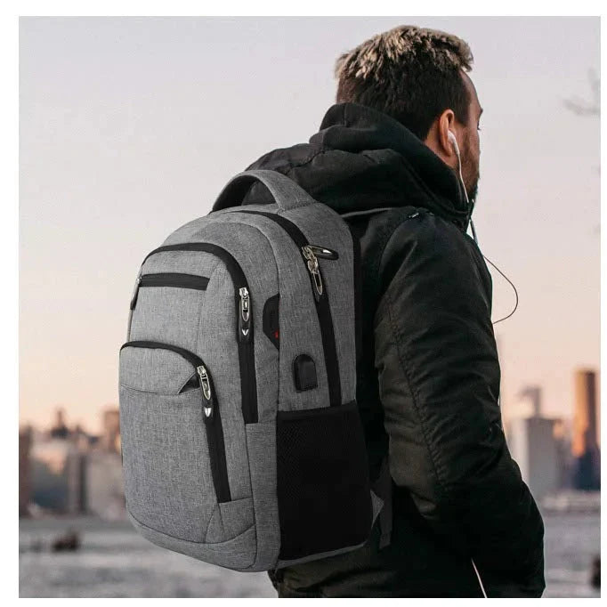 Sac à dos professionnel noir pour homme, avec compartiment ordinateur, parfait pour le bureau et les voyages.