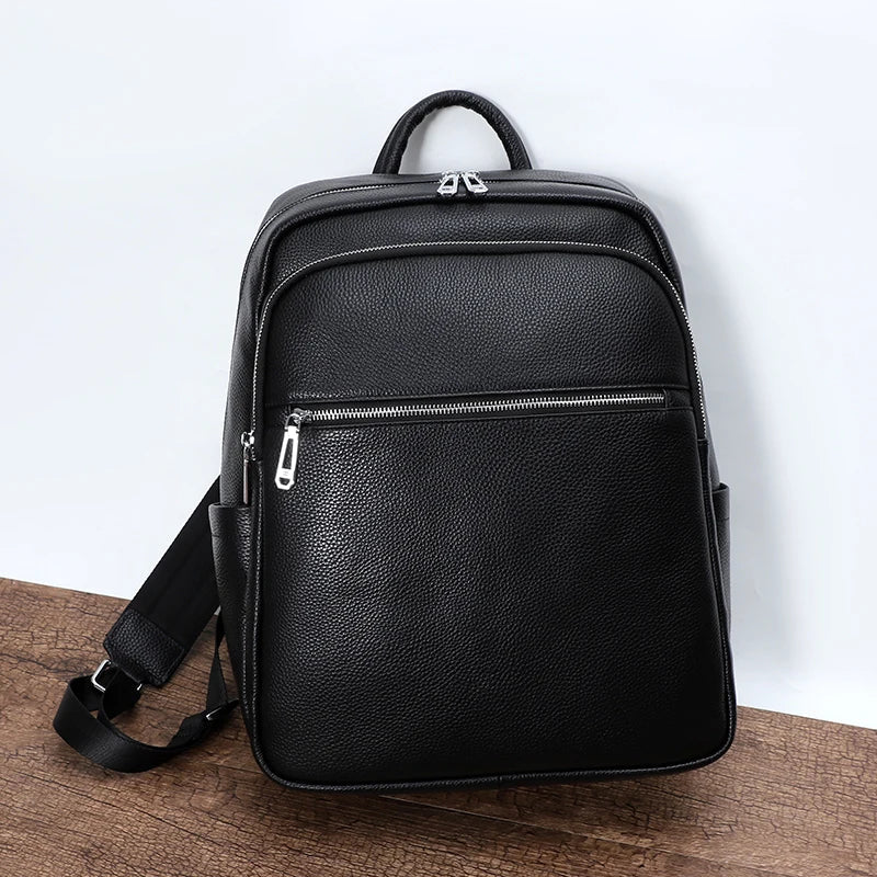 Sac à dos professionnel en cuir noir, élégant, pour hommes et femmes, parfait pour le bureau et le travail