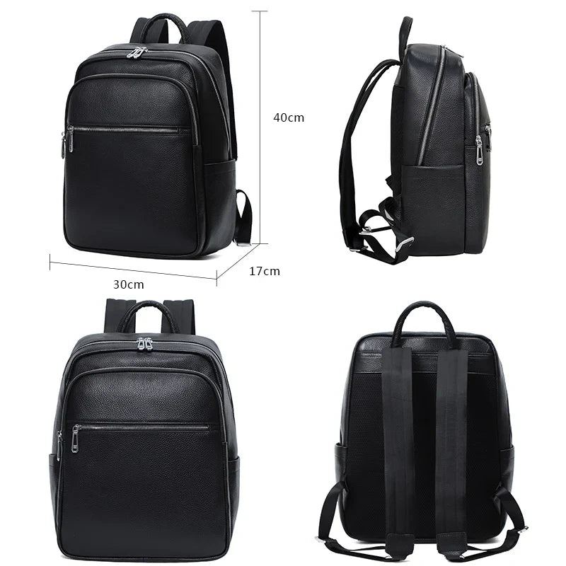 Sac à dos en cuir noir, résistant et chic, adapté aux hommes comme aux femmes pour un usage professionnel