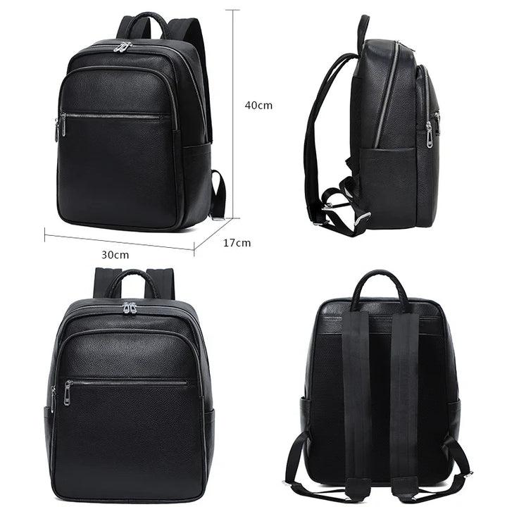 Sac à dos en cuir noir, résistant et chic, adapté aux hommes comme aux femmes pour un usage professionnel