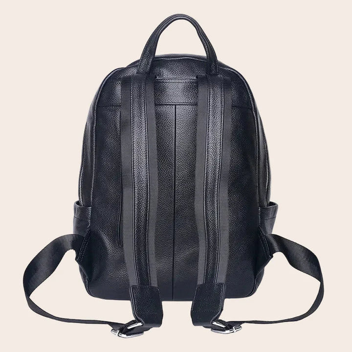 Sac à dos femme/homme en cuir de qualité, noir, pour transporter un ordinateur portable