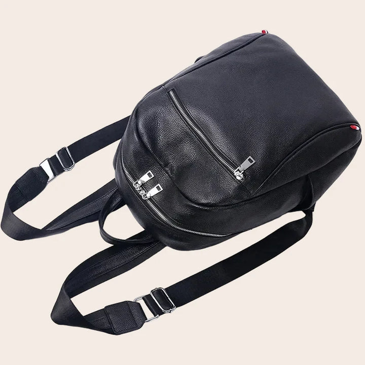 Sac à dos en cuir noir, stylé et robuste, conçu pour ordinateur portable et documents