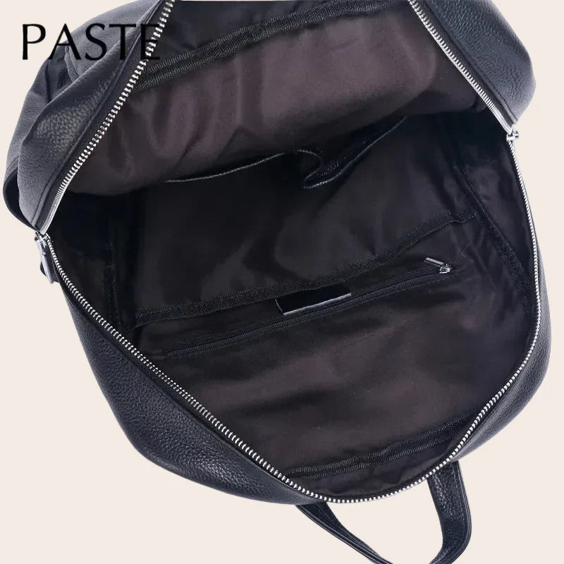 Sac à dos de travail noir en cuir, élégant, pour femme et homme, avec compartiment ordinateur