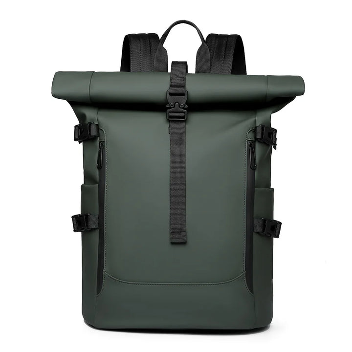 Sac à dos roll top imperméable unisexe pour voyage urbain ou randonnée, confortable et polyvalent.