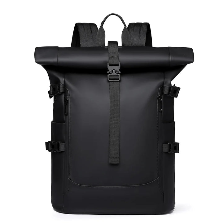 Sac à dos roll top gris imperméable, polyvalent pour voyage, travail, école, avec grand organisateur.