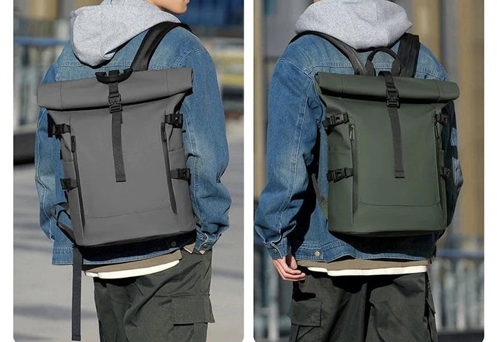 Sac à dos roll top imperméable avec organisateur, idéal pour le travail, l'école et les déplacements.