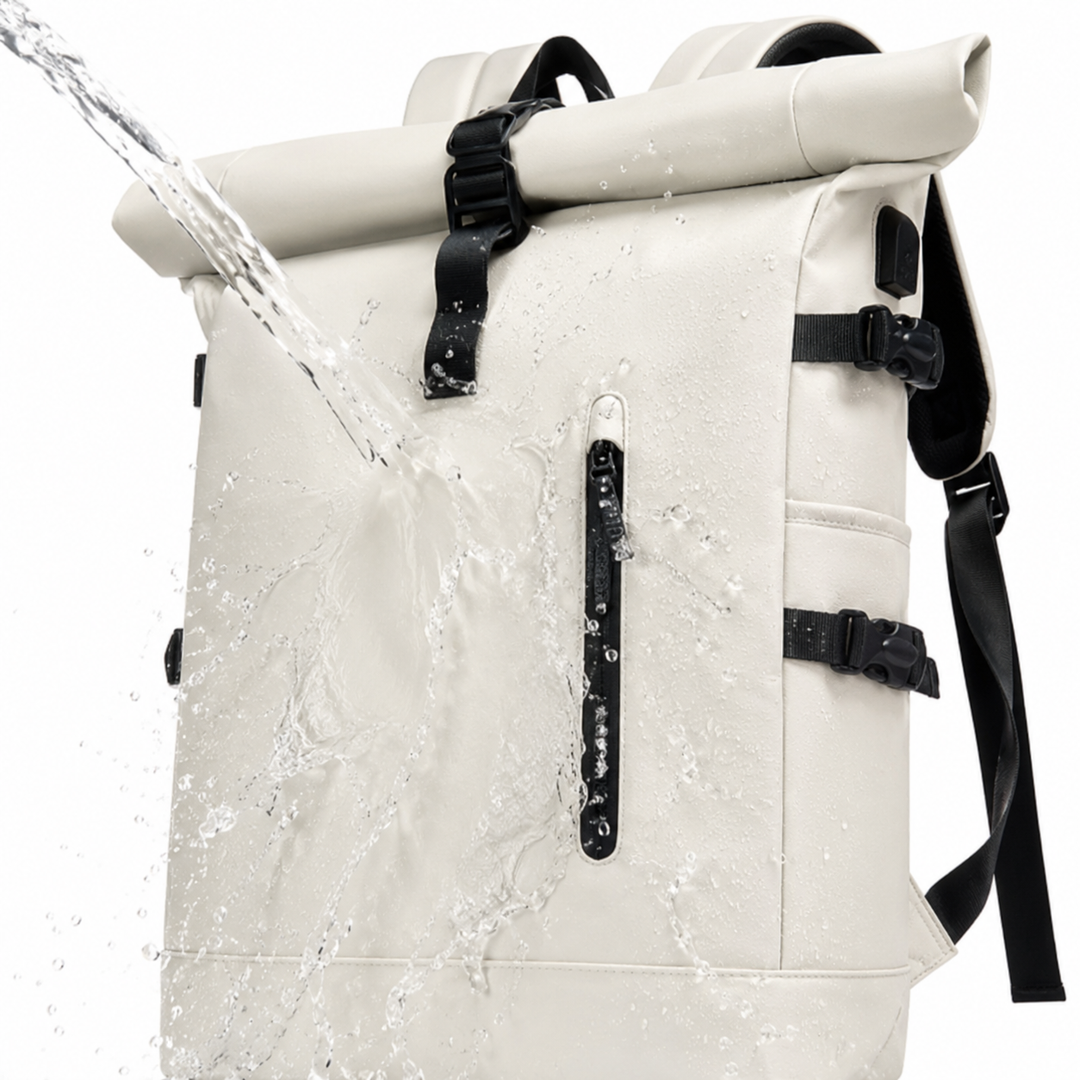 Sac à dos quotidien roll-top pour travail ou études, compartiment sécurisé pour ordinateur, style urbain.