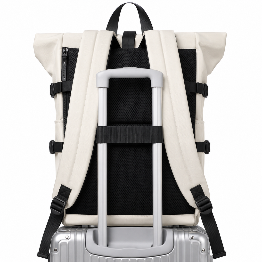 Sac à dos roll-top polyvalent homme/femme, adaptable travail, sport, voyage court, port USB.