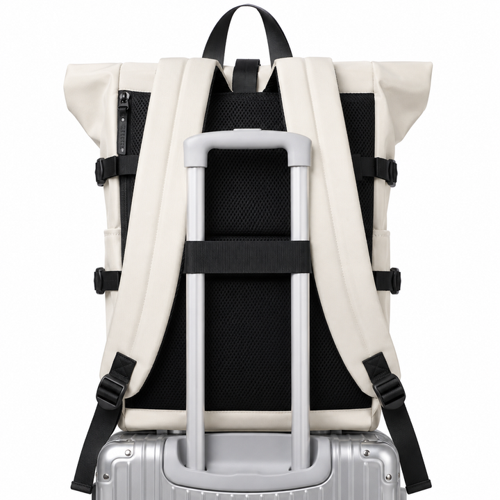 Sac à dos roll-top polyvalent homme/femme, adaptable travail, sport, voyage court, port USB.