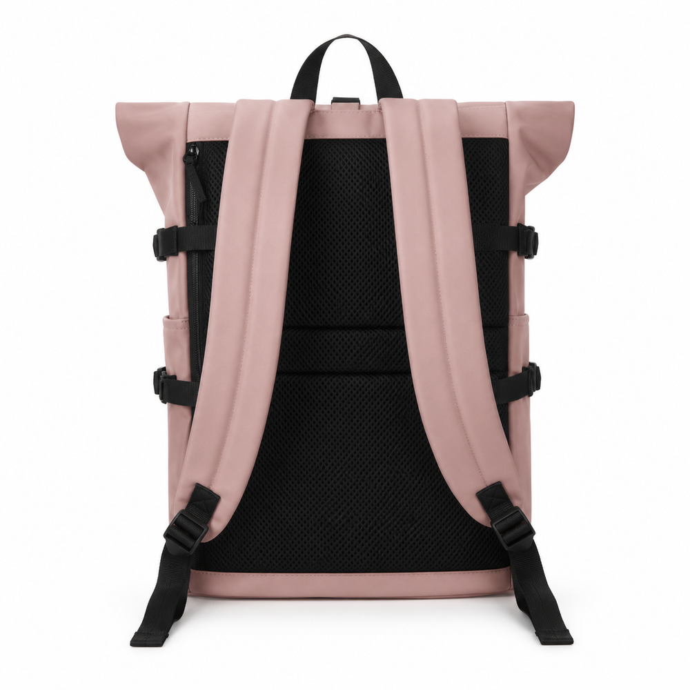 Sac à dos de voyage roll-top unisexe avec compartiment ordinateur portable, parfait courts séjours.