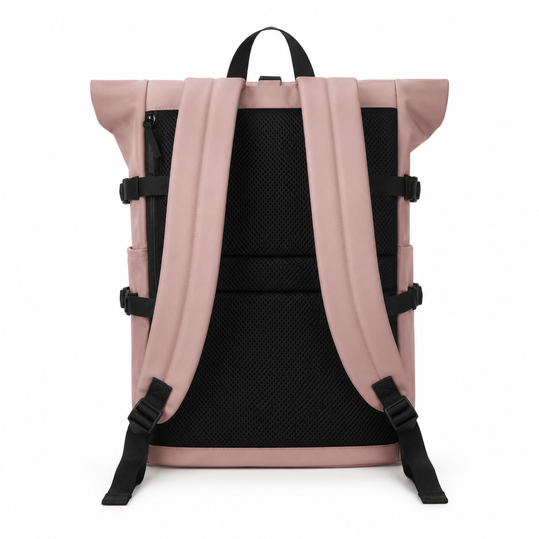 Sac à dos de voyage roll-top unisexe avec compartiment ordinateur portable, parfait courts séjours.