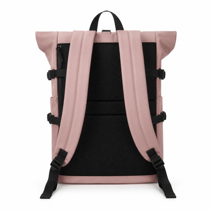 Sac à dos de voyage roll-top unisexe avec compartiment ordinateur portable, parfait courts séjours.