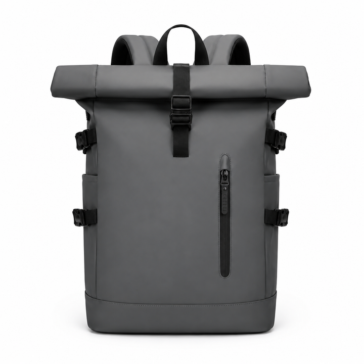 Sac à dos roll-top au design épuré, avec des lignes modernes, pour un style contemporain et fonctionnel.