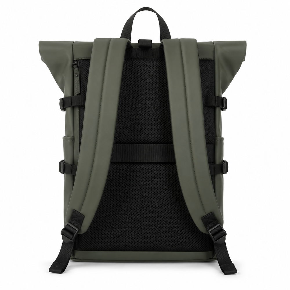 Sac à dos urbain roll-top polyvalent noir, idéal pour la ville et les déplacements quotidiens.