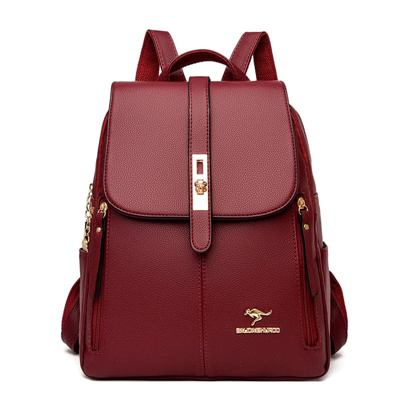 Sac à dos rouge en cuir vegan pour femme, élégant et tendance, parfait pour la ville et le quotidien.