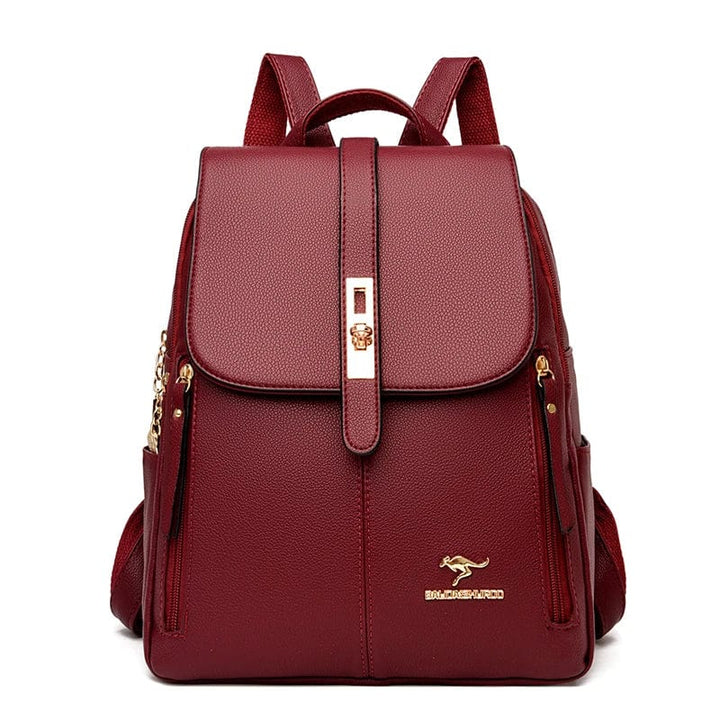 Sac à dos rouge en cuir vegan pour femme, élégant et tendance, parfait pour la ville et le quotidien.