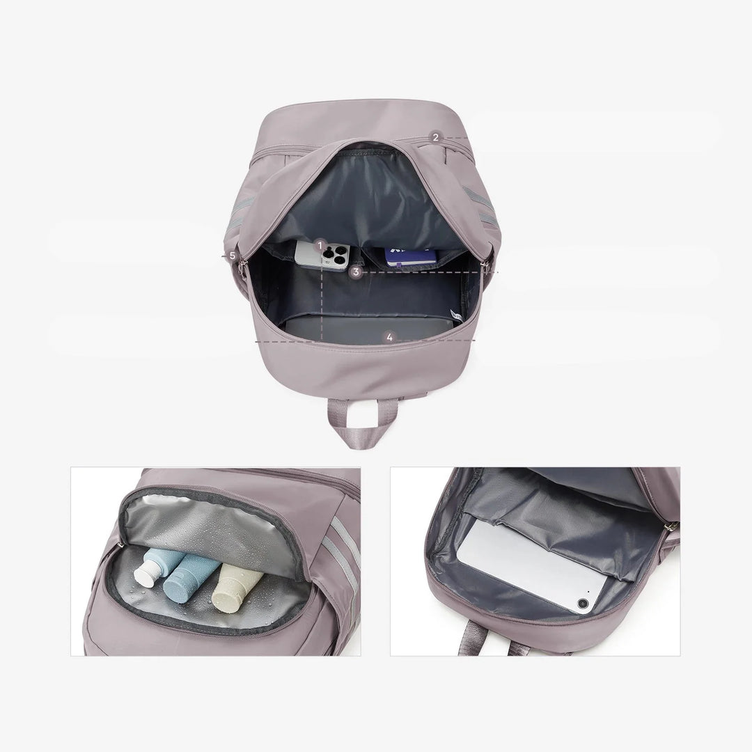 Sac à dos de sport femme avec compartiment ordinateur sécurisé, parfait pour la ville et activités quotidiennes.